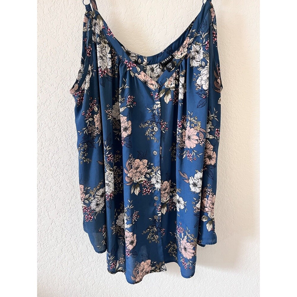 Torrid Button Up Tank Top Navy and Pink Floral Adjustable Straps Womens Size 3X